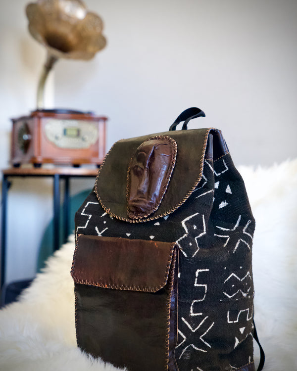 BLACK Mud Cloth Afro Backpack