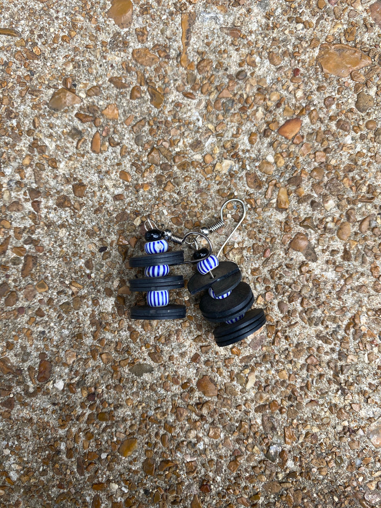 Blue and black beaded earrings
