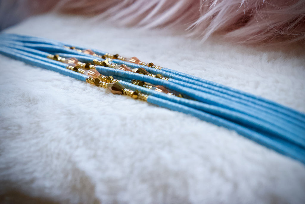 SAHEL - African waist beads (Light BLUE)