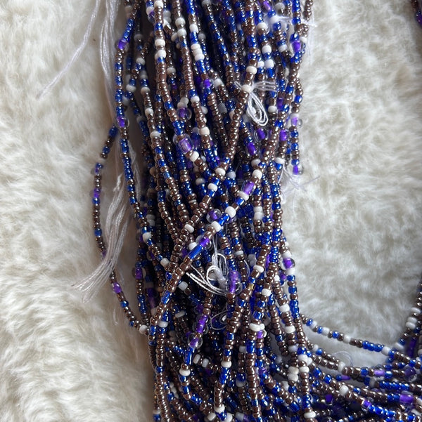 Multi color (blue, brown, white & purple) African Waist Beads