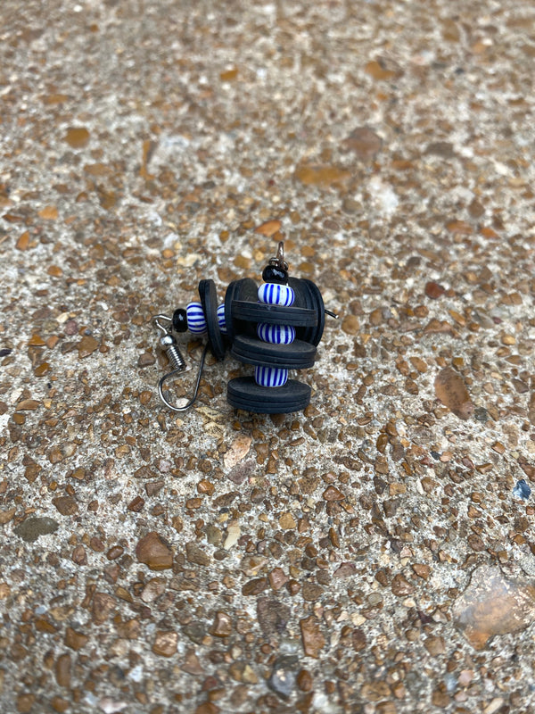 Blue and black beaded earrings
